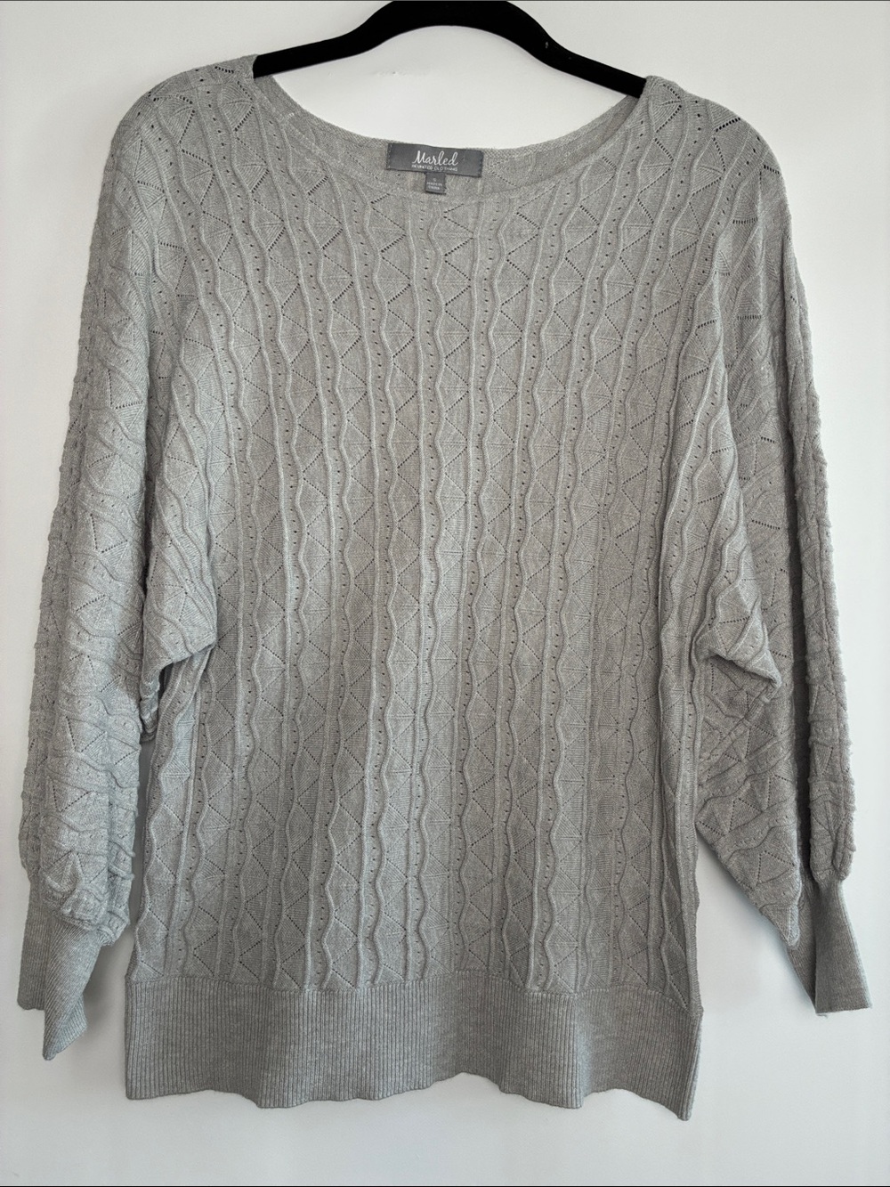 Marled Gray Cable-Knit Scoop Neck Sweater - Dolman Sleeve